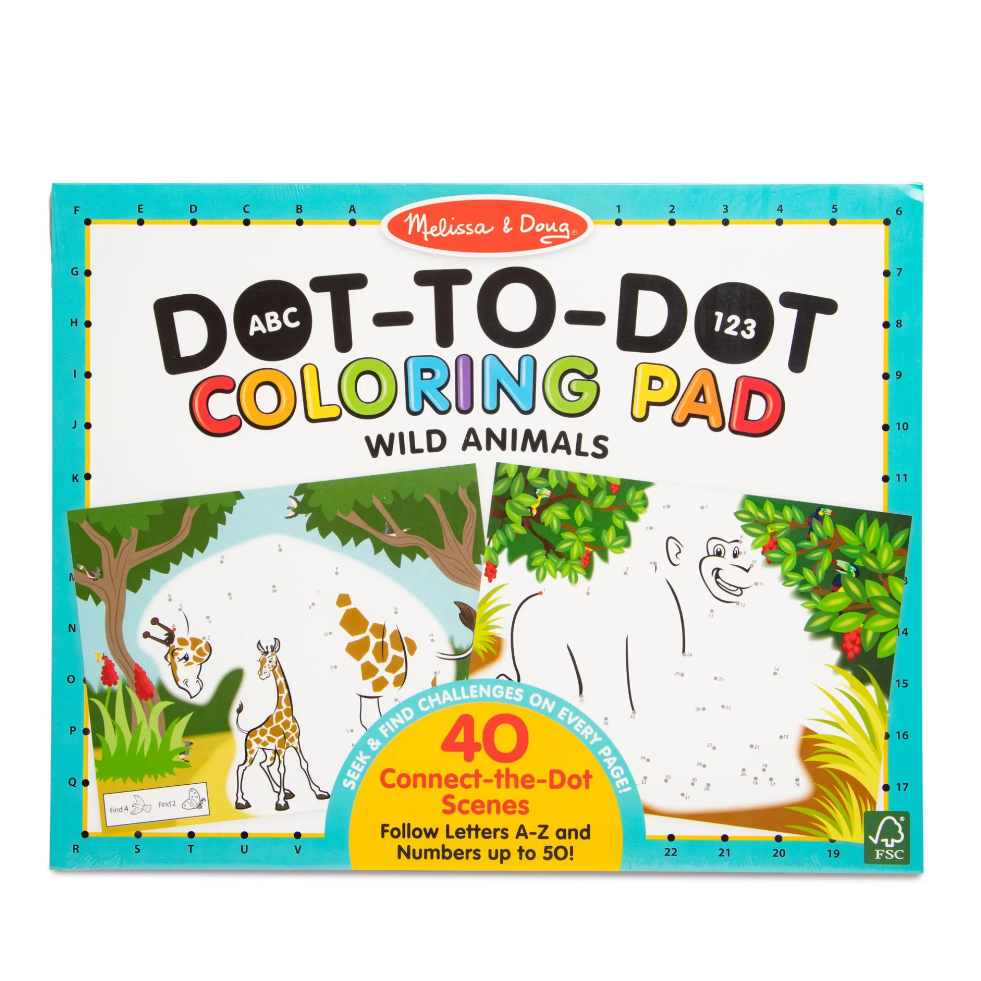 ABC 123 Dot-to-Dot Coloring Pad – Wild Animals