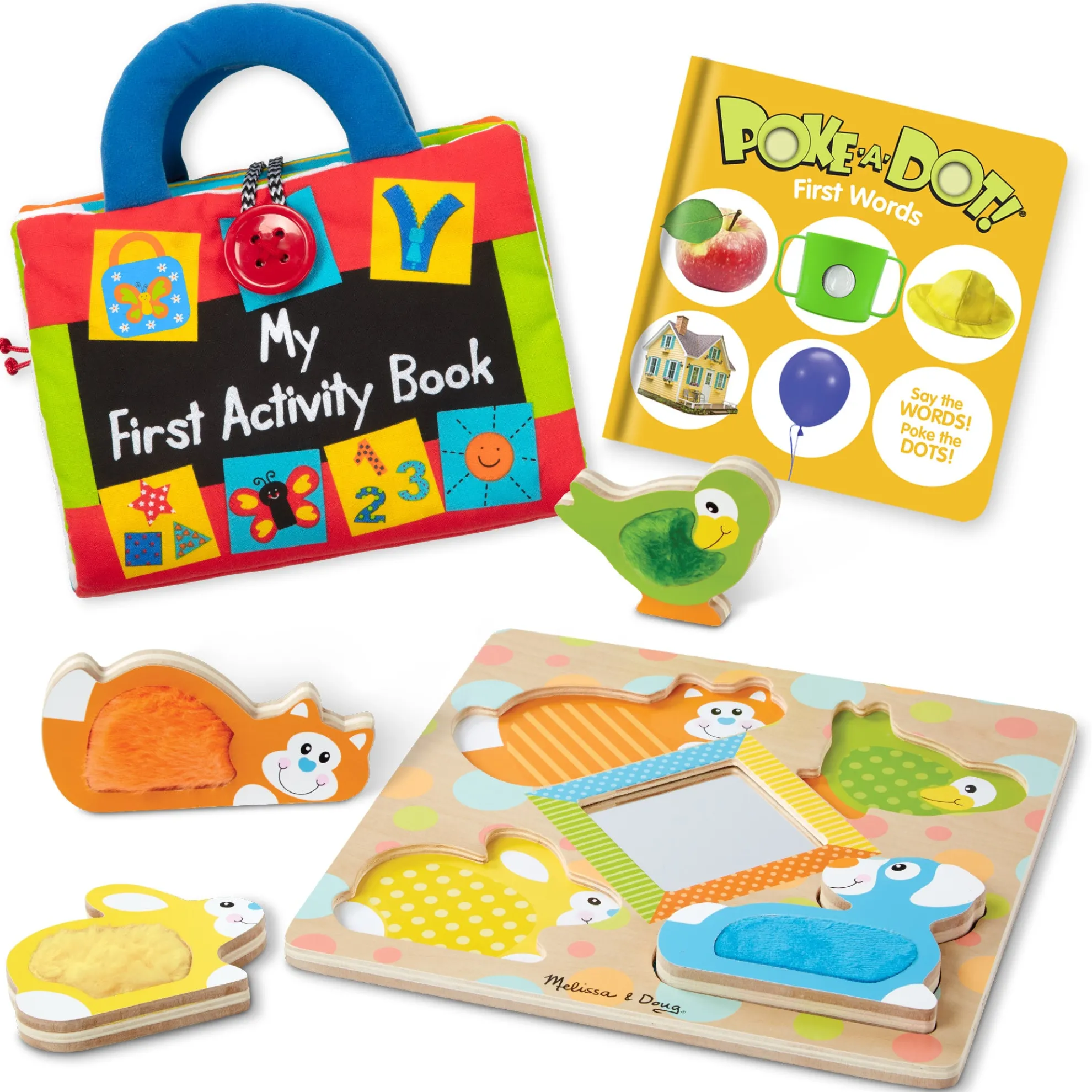 Baby Gift Set Collection: My First Activity Book, Poke-a-Dot First Words, Peek-a-Boo Touch & Feel Puzzle