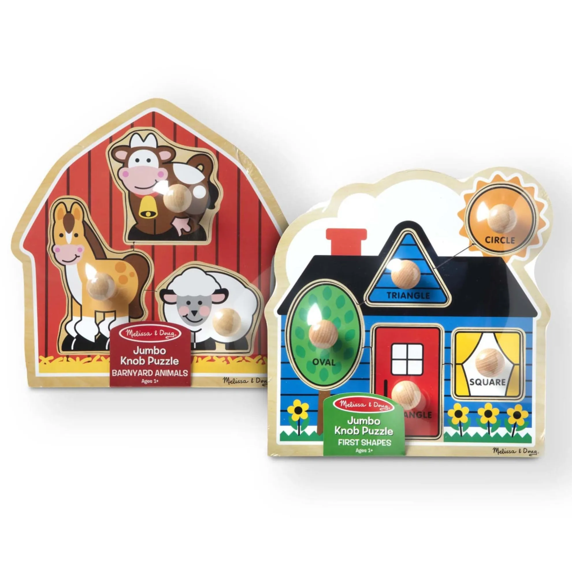 Jumbo Knob Wooden Puzzles Bundle - Shapes and Barn