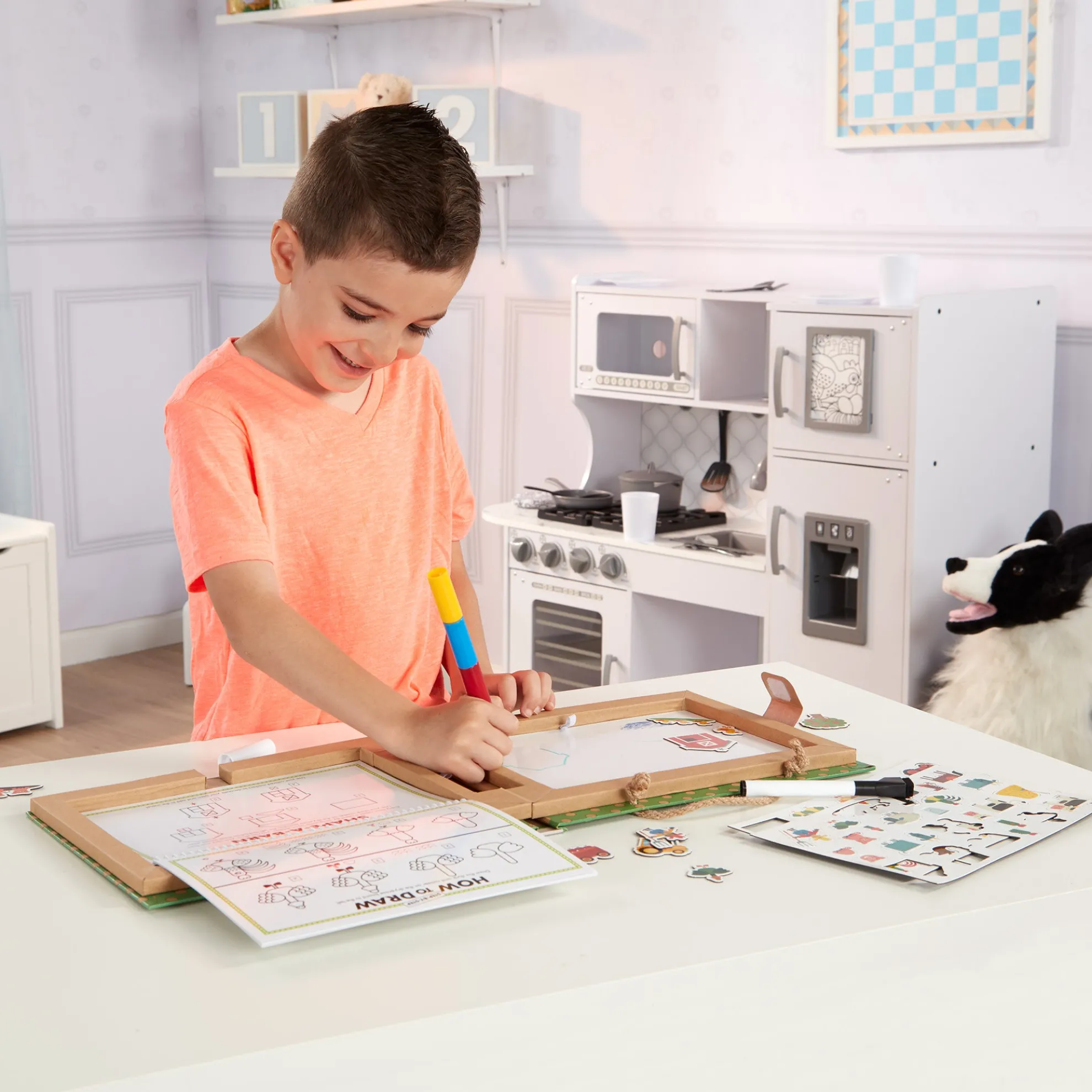 Natural Play: Play, Draw, Create Reusable Drawing & Magnet Kit – Farm