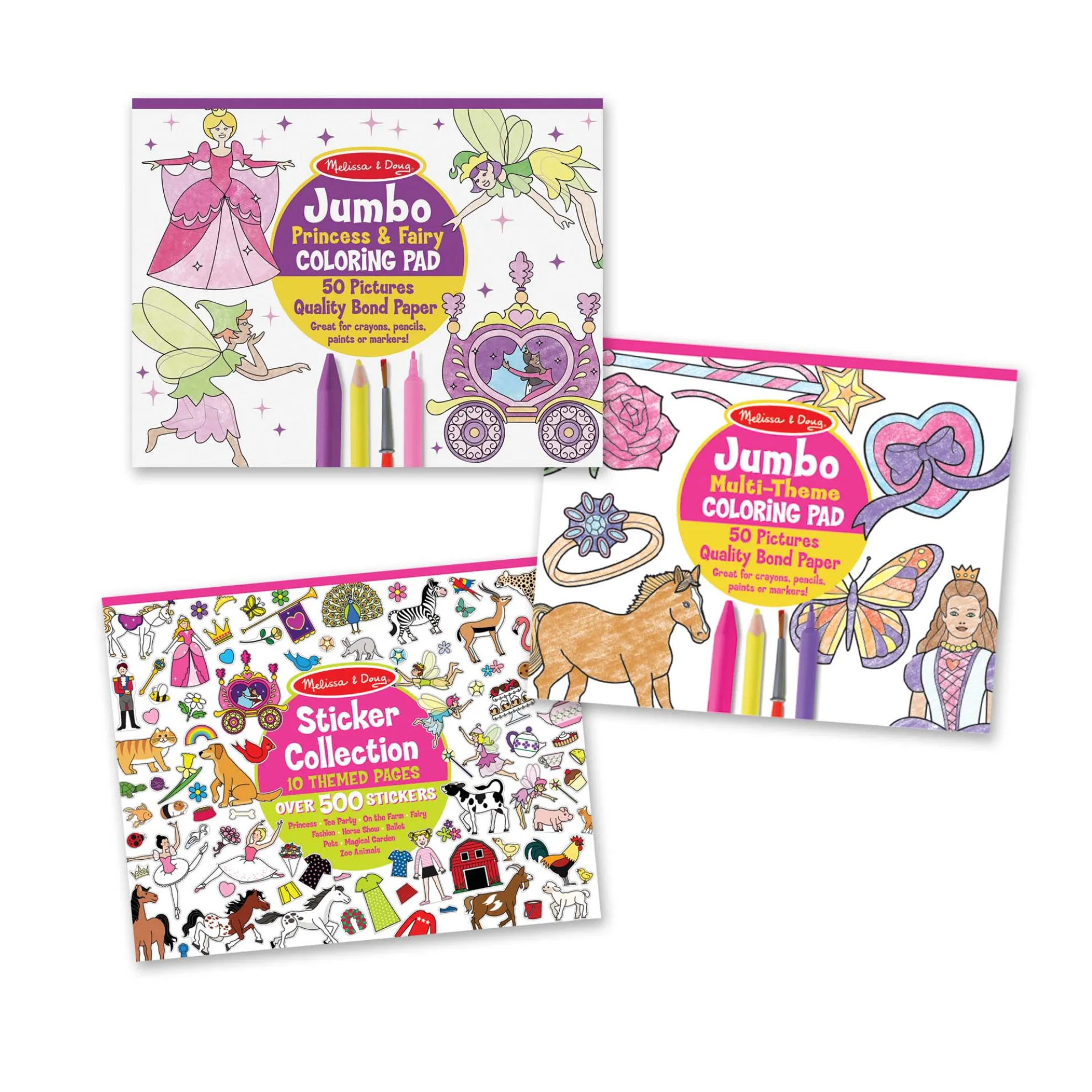 Princess, Fairy, Animals & More Coloring and Sticker Pad Bundle