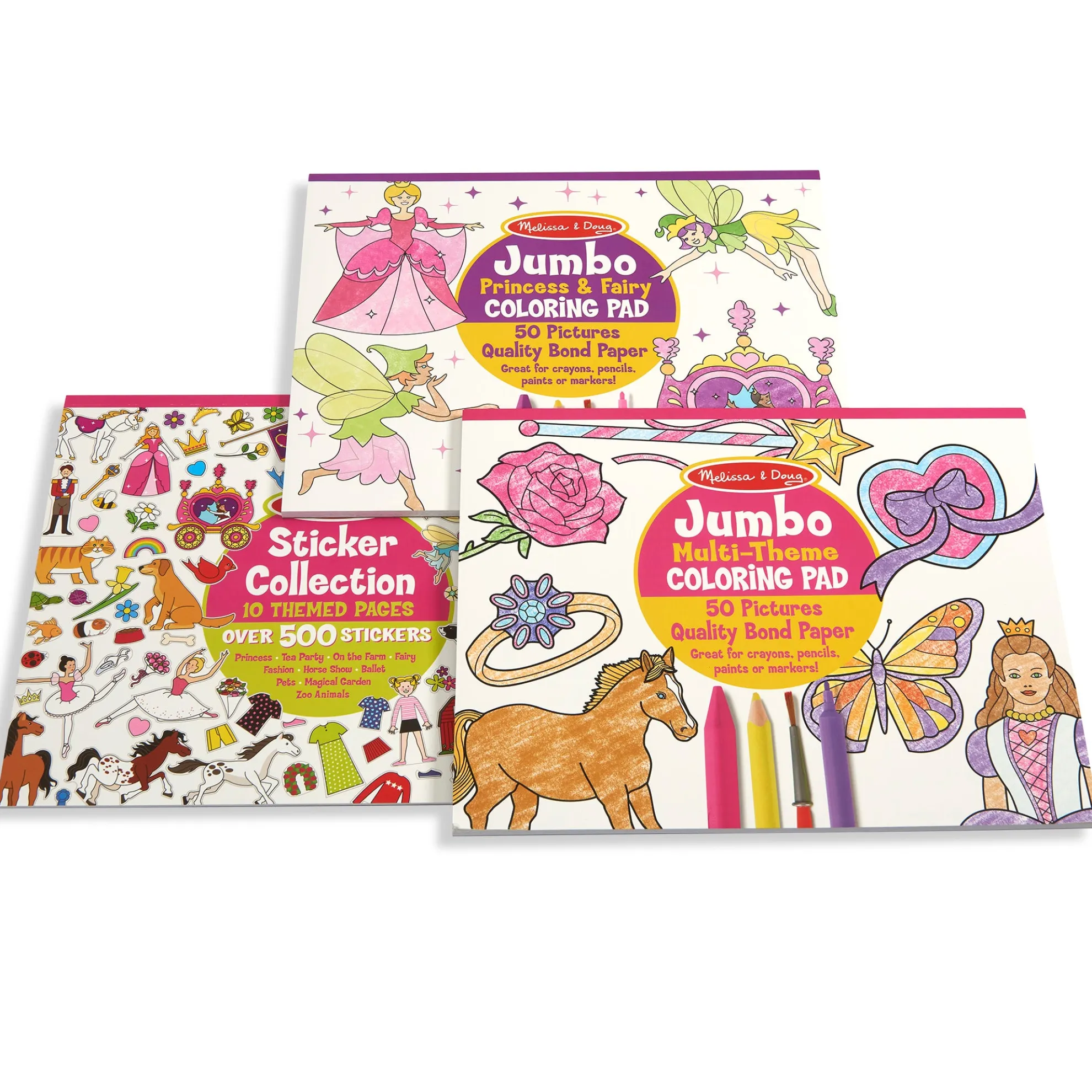 Princess, Fairy, Animals & More Coloring and Sticker Pad Bundle
