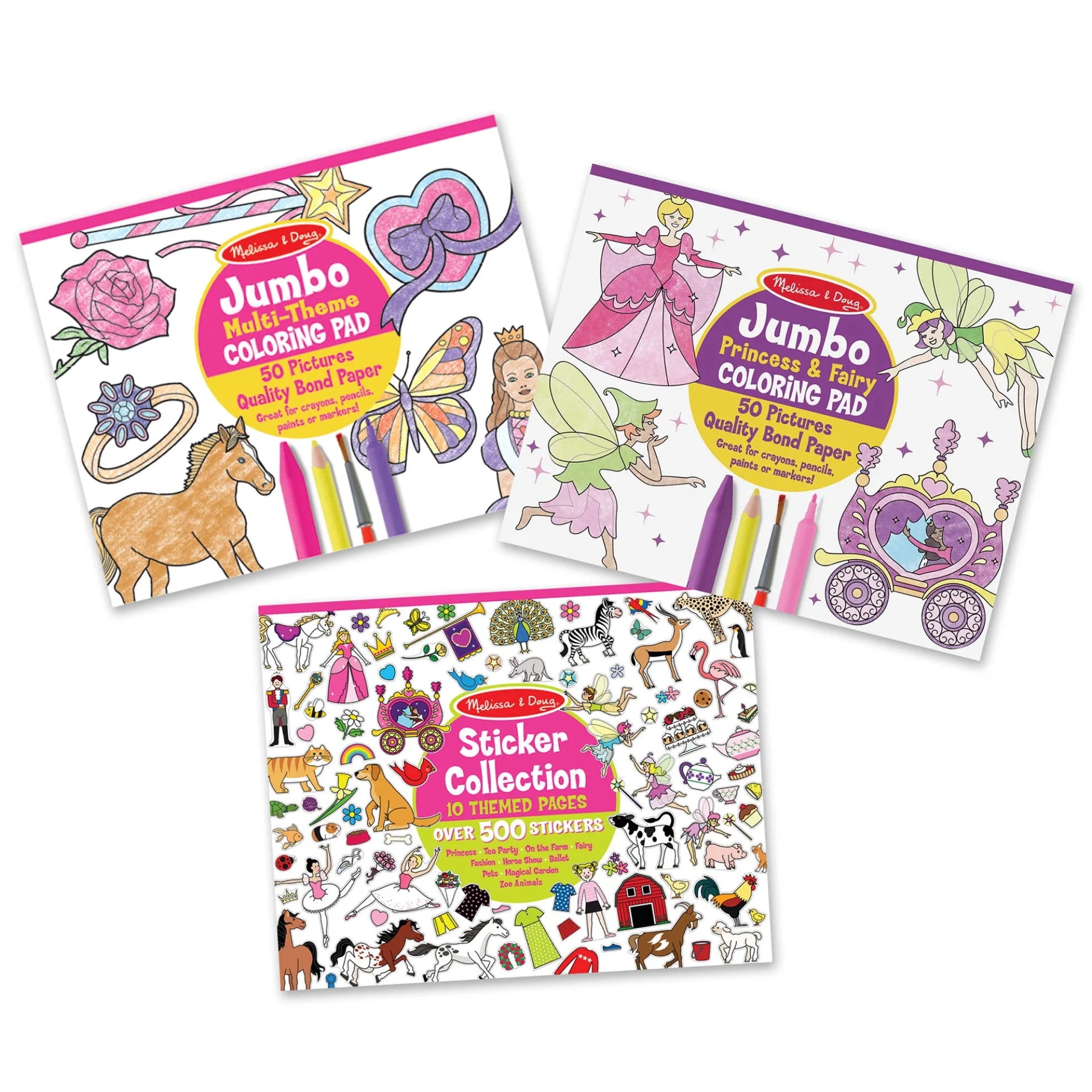 Princess, Fairy, Animals & More Coloring and Sticker Pad Bundle