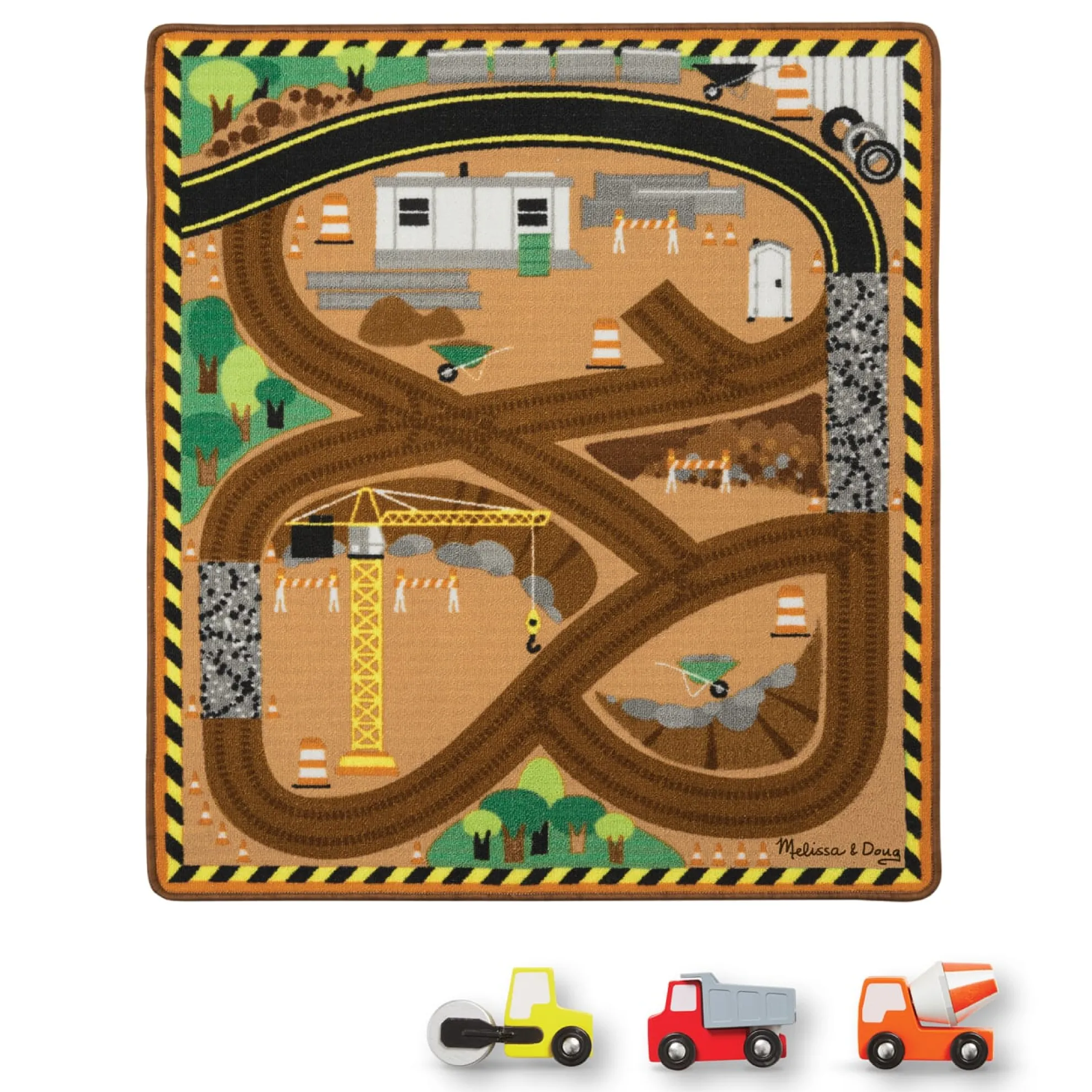 Round the Construction Zone Work Site Rug & Vehicle Set