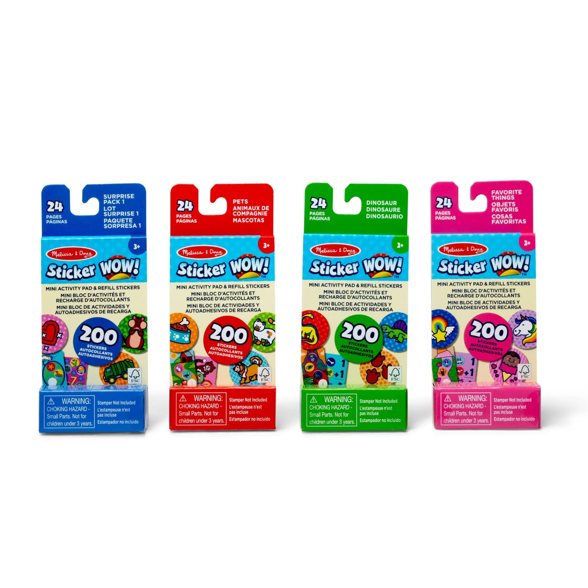 Sticker WOW!™ Mini Activity Pad and Refill Stickers 4-Pack (Dinosaur, Pets, Favorite Things, Surprise Pack 1) - Stamper Not Included