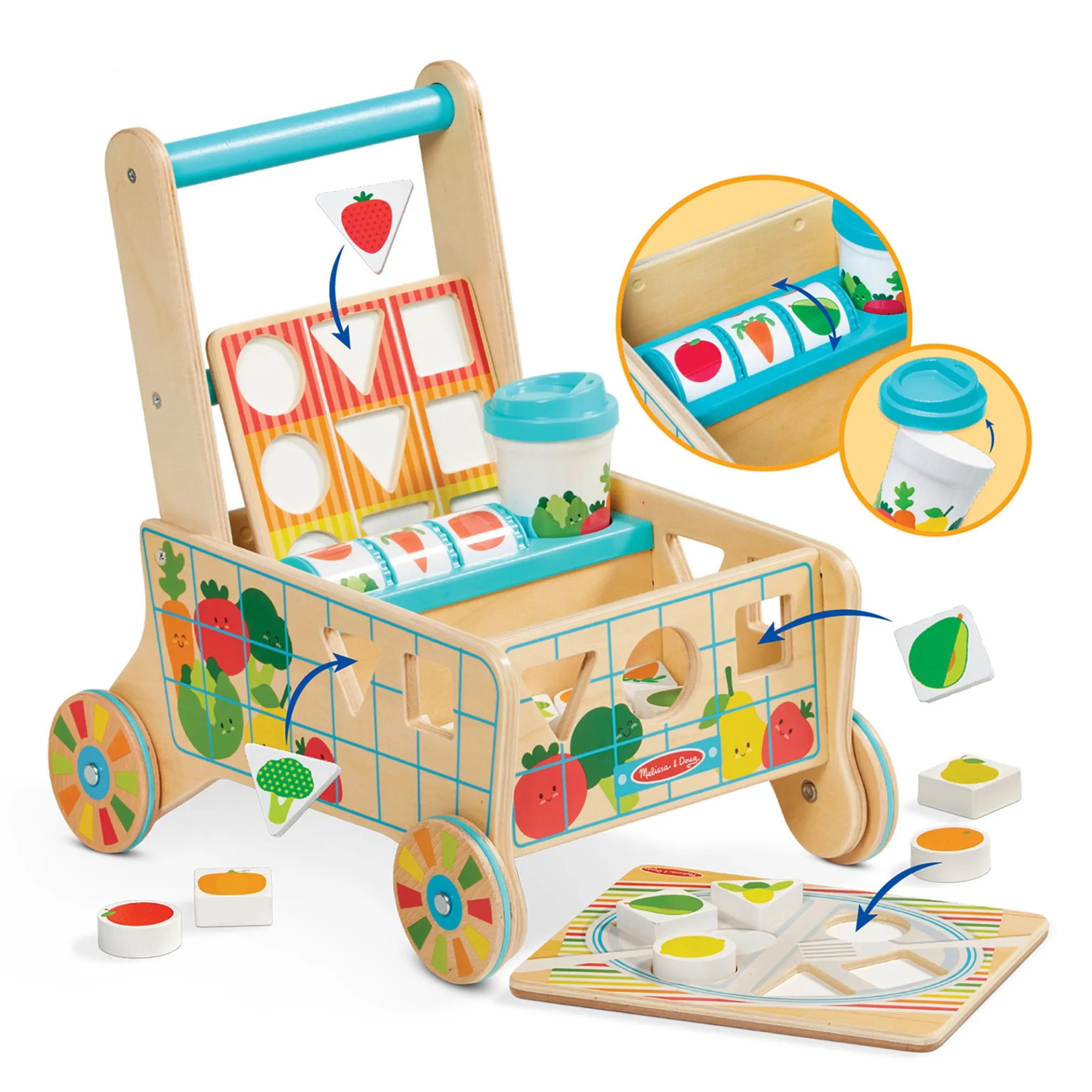 Wooden Shape Sorting Grocery Cart